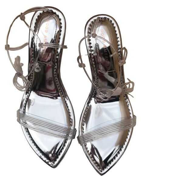 Good American Cinderella Wedge Silver Strap Sandal Size 6.5 NEW IN BOX GA080V-X - Picture 8 of 14